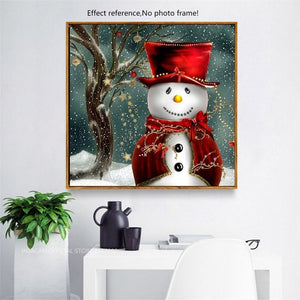Big Snowman in Snow Fall Painting with Diamonds