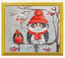 Load image into Gallery viewer, Cartoon Cat & Bird Painting with Diamonds