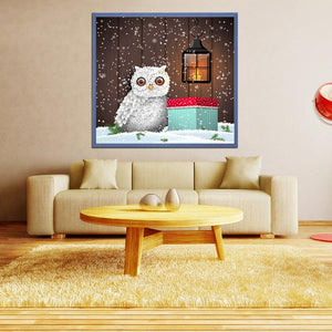 Christmas Gift & White Owl in Snow