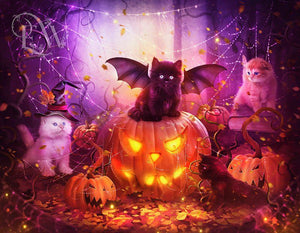 Bat Cat & Glowing Pumpkin Diamond Painting