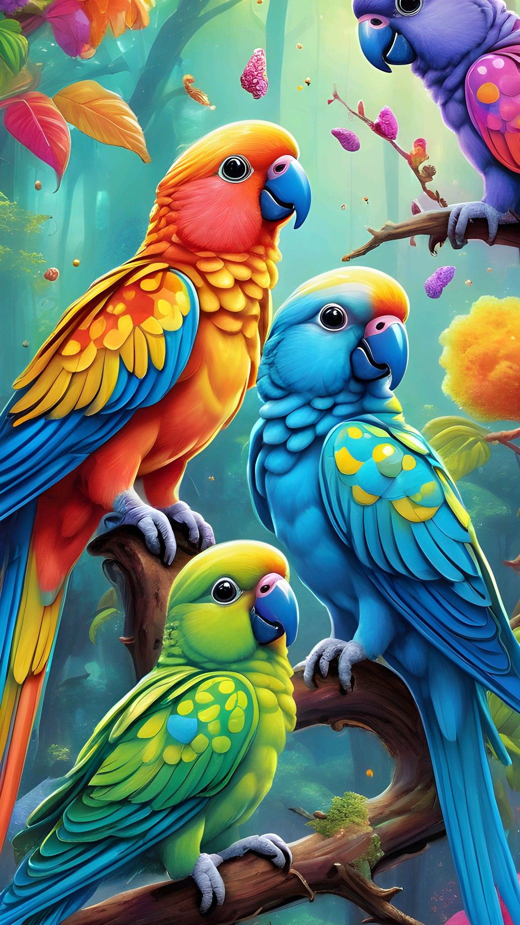 Beauty of Parrots on Branches 