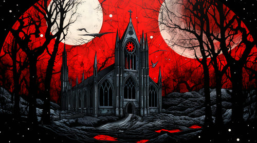 Haunted Castle with Red Sky Diamond Painting