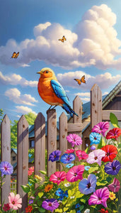 Charming Bluebird With Blooming Flower 