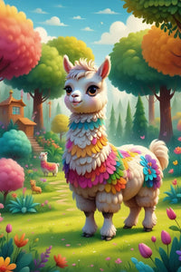 Cute Alpaca in A Vibrant Garden 