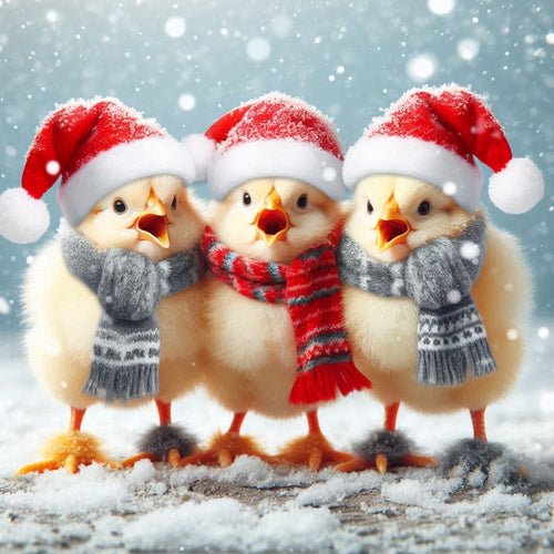 Cute Chicks Wearing Santa Hats