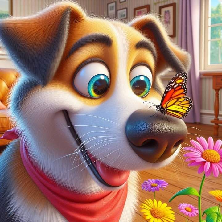 Dog's Gleeful Game with Butterfly