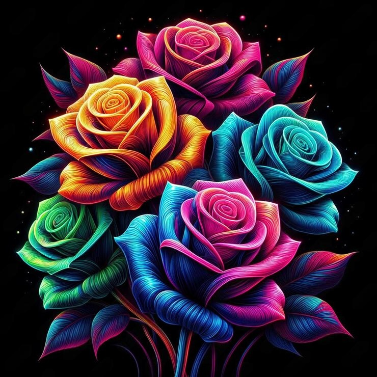Neon Colored Roses Flowers – Paint by Diamonds