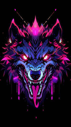 Neon Purple Wolf with Glowing Gaze 