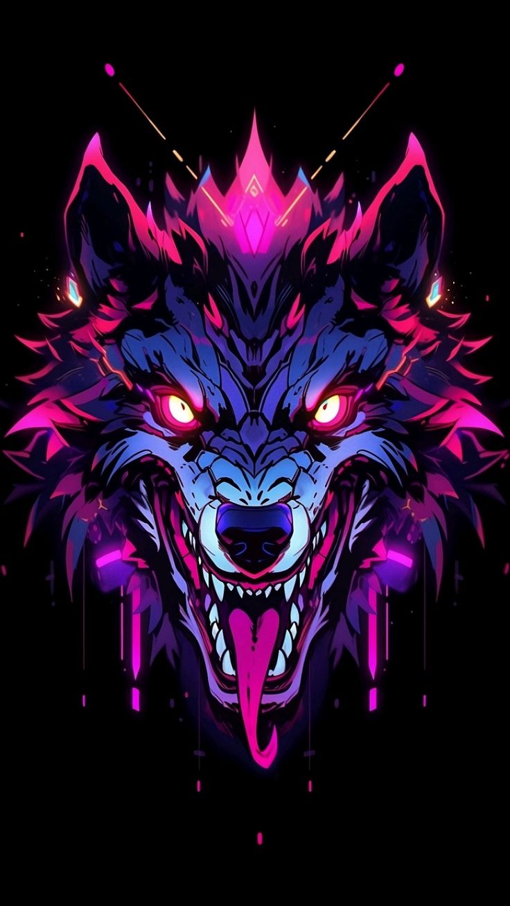 Neon Purple Wolf with Glowing Gaze 