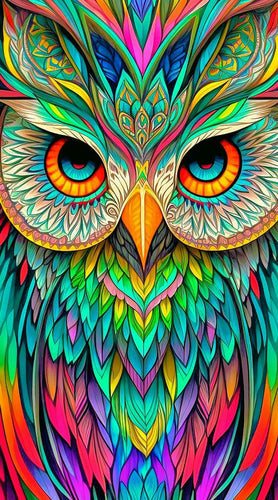 The Colorful Owl_s Watchful Glance