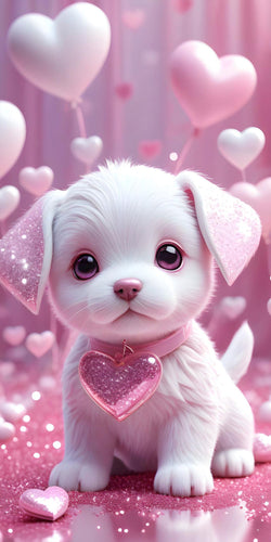 White Dog's Unique Pink Heart Trinket 