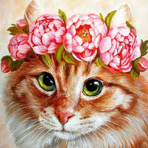Cat With Pink Wreath Diamond Art Kit