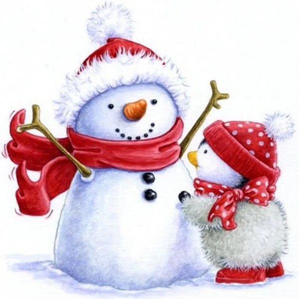 Christmas Snow Man and little Penguin – Paint by Diamonds