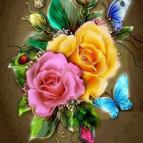 Colorful Big Roses Paint with diamonds