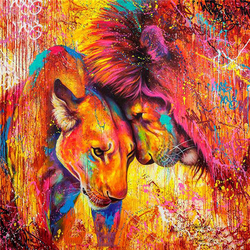 Colored Lion Couple - 5D DIY Diamond Painting