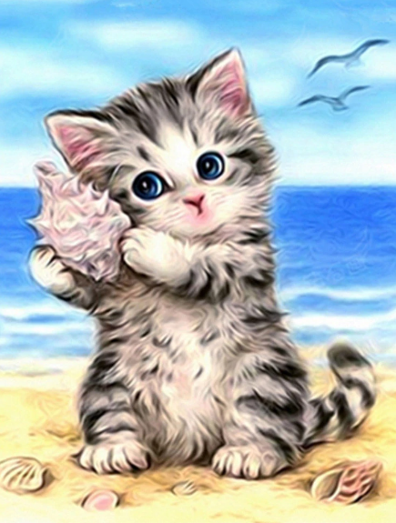 Cute Cat At Sea- Diamond Painting