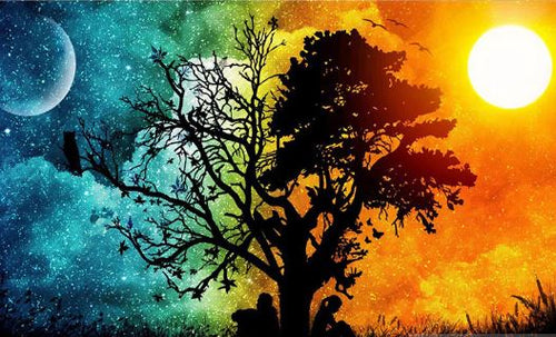 Sad couple under trees landscape paint by diamonds