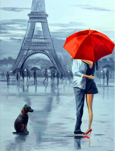 Romantic Couple in front of  Eiffel tower in FrancePaint By Diamonds