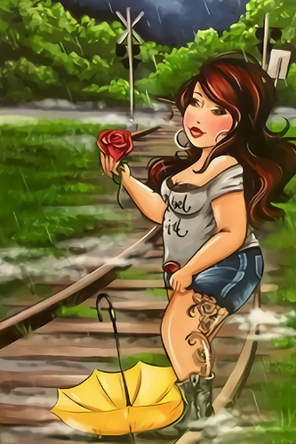 Fat Lady Holding Rose - 5D Diamond Painting