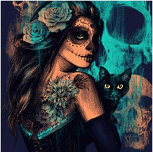 Load image into Gallery viewer, Girl with Black Cat - DIY Diamond Painting