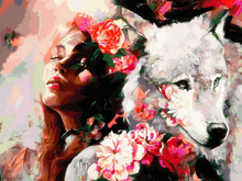 Load image into Gallery viewer, Girl with wolf - Paint by Diamond
