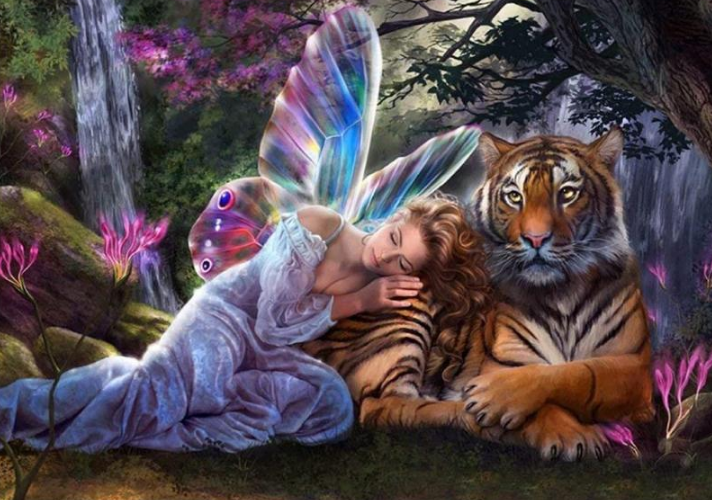 Goddess and Tiger - Paints by Diamonds Art Kit