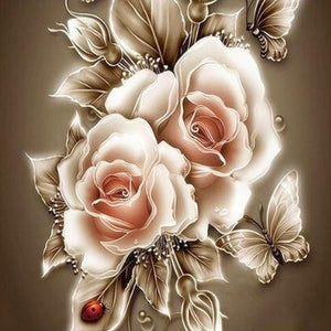 Golden Roses with Butterflies Paint by diamonds