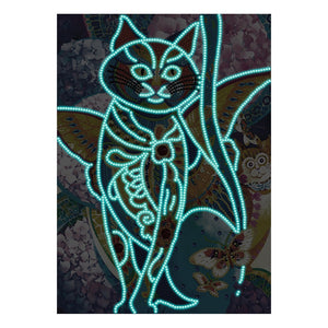 Night Glowing Egyptian Cat Diamond Portrait