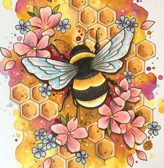 Flowers & Bee - Diamond Painting – Paint by Diamonds