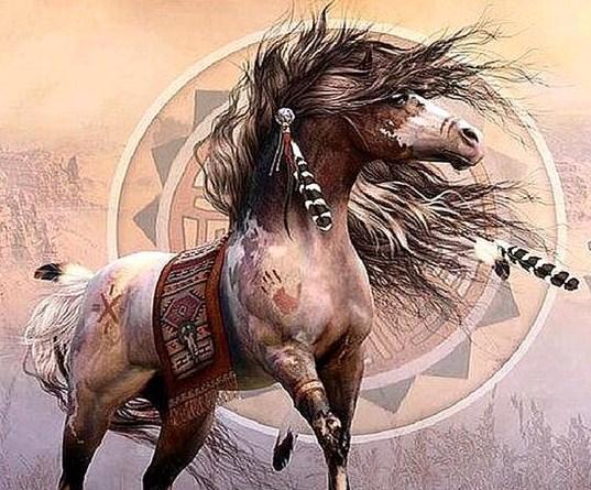 Red Native American Horse - Diamond Paintings 