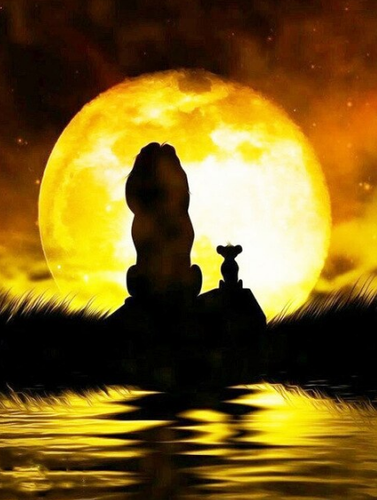 Lion and Cub in Front of Sun - Diamonds Painting