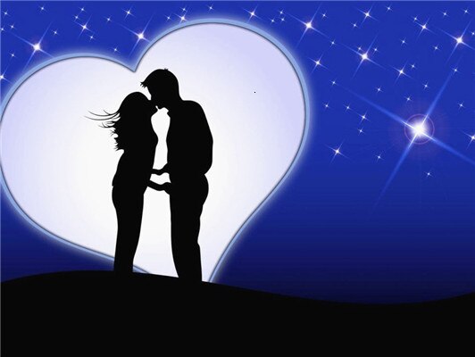 Loving Couple on White Heart Moon Diamond Painting