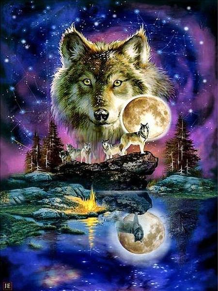 Wolves at Night - Paint by Diamonds