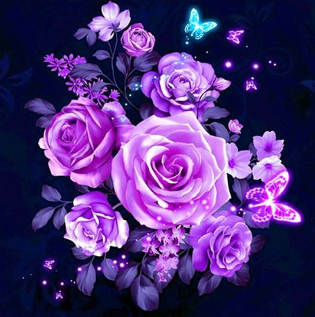 Purple Roses and Butterflies Paint By Diamonds Kit