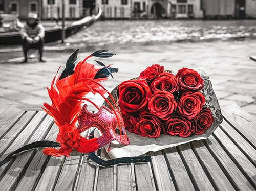 Red Flowers and Girl's Party Eye Mask Paint By Diamonds