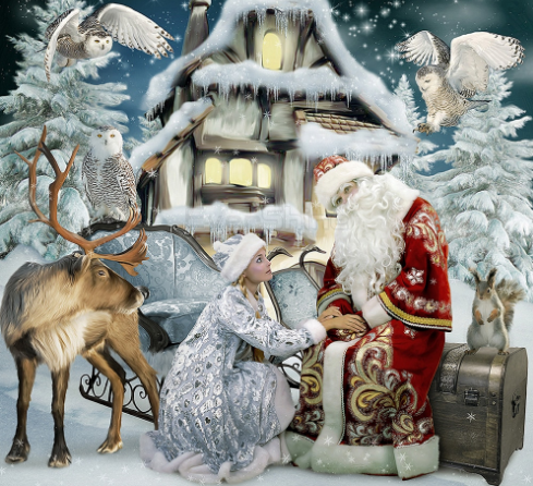 Santa Claus and Girl on Christmas - Diamond Painting