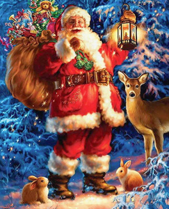 Santa Claus holding Lantern and Gifts - Diamond art