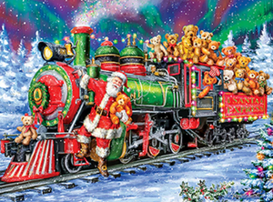 Santa Claus holding Train of Teddy bears - Diamond Painting