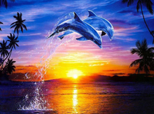 Load image into Gallery viewer, Scenic Sunset and Dolphins Jumping - Diamond Painting