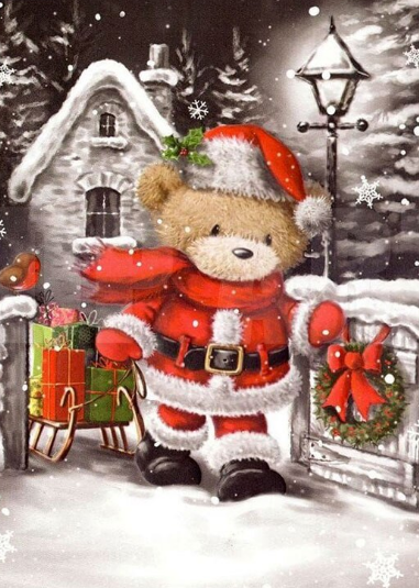 Teddy Bear Santa Claus - Paints by Diamonds