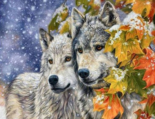 Twins Wolf in Winter Snow Diamond Painting kit