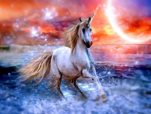 White Unicorn Running in Water