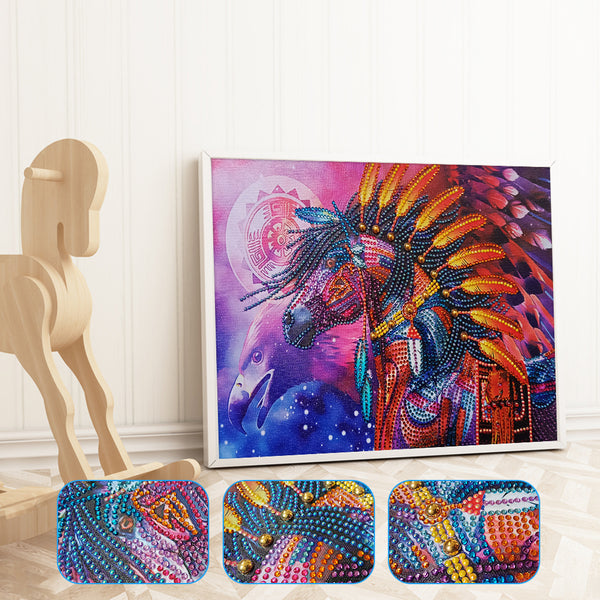 Red Native American Horse - Diamond Paintings 