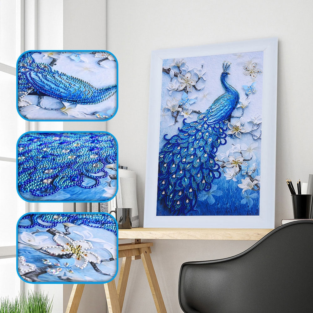 Blue Peacock - Special Shaped Diamond Painting