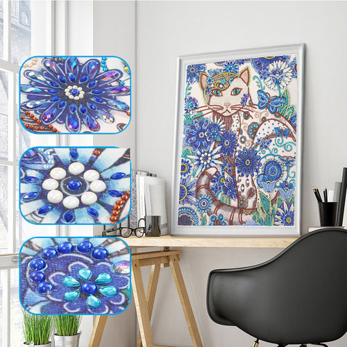 Cat with Blue Flower - Special Diamond Painting