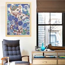 Load image into Gallery viewer, Cat with Blue Flower - Special Diamond Painting