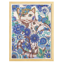 Load image into Gallery viewer, Cat with Blue Flower - Special Diamond Painting