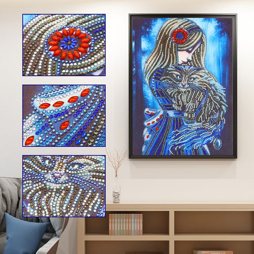 Girl and Hairy Cat - Special Diamond Painting