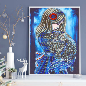Girl and Hairy Cat - Special Diamond Painting
