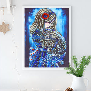 Girl and Hairy Cat - Special Diamond Painting